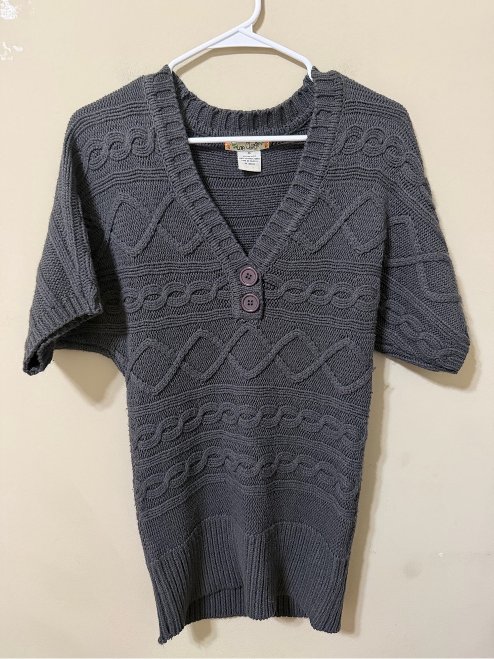 Love Change medium Y2K retro punk Cable-Knit V-Neck Short-Sleeve Sweater Gray